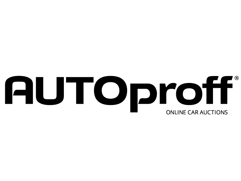 Schwarzes AUTOproff-Logo mit dem Schriftzug ONLINE CAR AUCTIONS in kleinerer Schrift unterhalb von proff, alles auf hellgrauem Hintergrund.