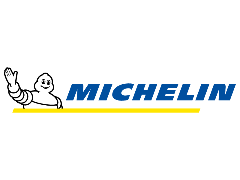 Das Michelin-Logo zeigt das winkende Michelin-Männchen neben dem blauen, gelb unterstrichenen Schriftzug MICHELIN auf weißem Hintergrund.
