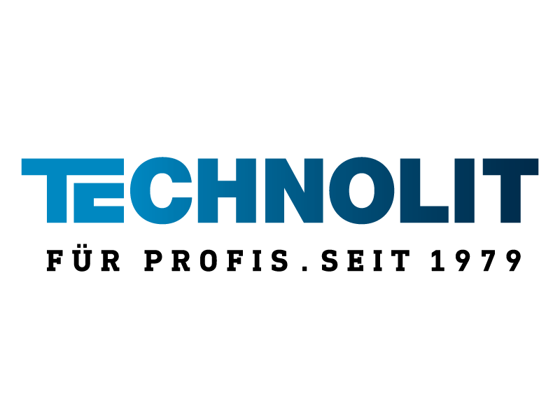 Logo mit dem Wort TECHNOLIT in fetten blauen Buchstaben. Darunter, in schwarzen Großbuchstaben, steht FÜR PROFIS. SEIT 1979 auf hellgrauem Hintergrund.