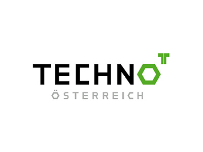 Logo mit dem Wort TECHNO in schwarzer Schrift und einem grünen Sechseck, das das O ersetzt. Über dem Sechseck befindet sich ein kleines grünes T. Unterhalb von TECHNO steht ÖSTERREICH in grauen Großbuchstaben.