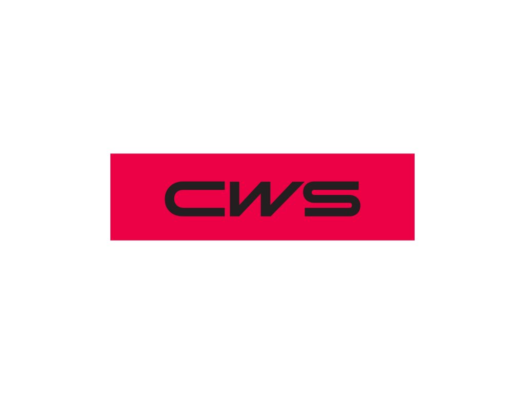 The image shows the letters CWS in bold, black, modern font, centered on a solid red rectangle against a white background – ideal for Tecar suppliers or automotive suppliers looking to improve their purchasing conditions